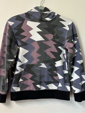 Jordan Boys Pullover Hoodie Geometric Fleece M 10-12 Black White Purple Gray